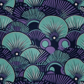 art deco circles in purple and teal geometric fans