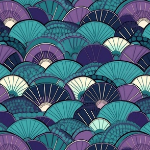 art deco circles in purple and teal and black