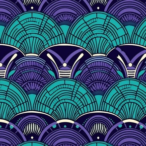 art deco circles in black and purple and teal 