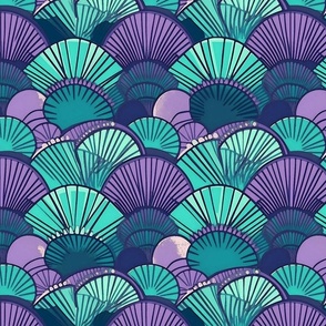 art deco circles in purple and teal abstract geometric