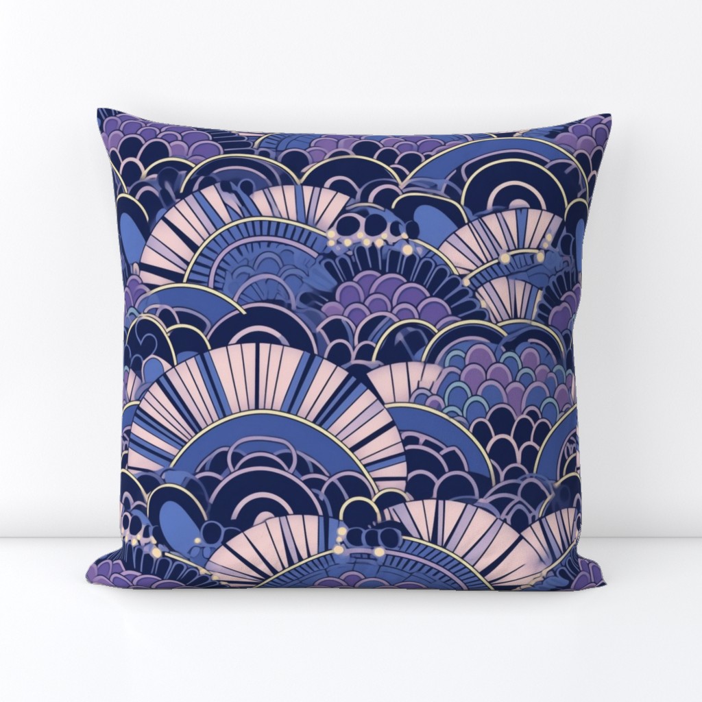 art deco in blue and purple and pink