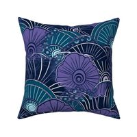 art deco in teal and black and purple