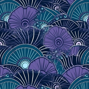 art deco in teal and black and purple