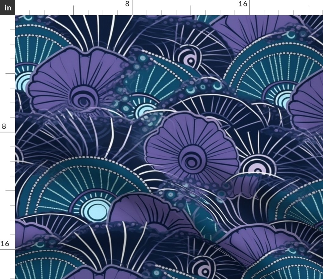 art deco in teal and black and purple