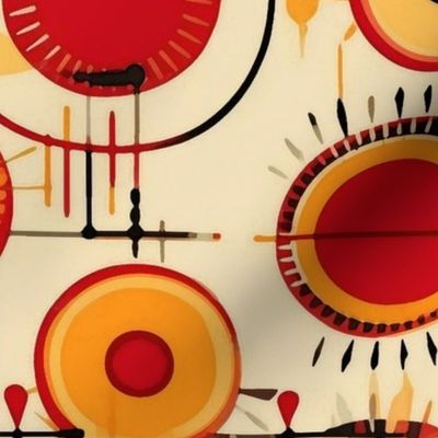 art deco circles in red and yellow and orange