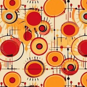 art deco circles in red and yellow and orange