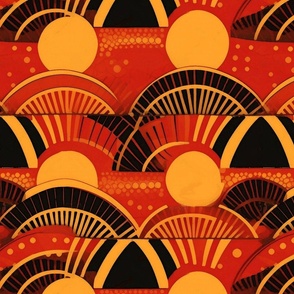 art deco circles in red and orange and gold