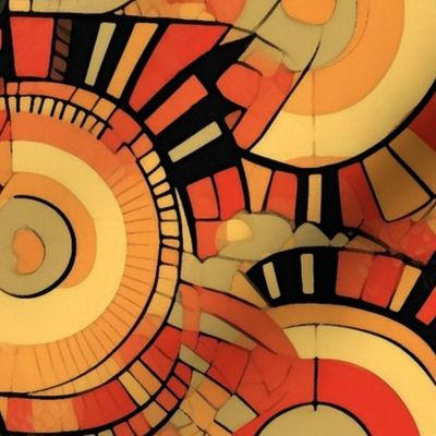 art deco watercolor pattern in yellow and red and orange