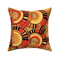 art deco watercolor pattern in yellow and red and orange