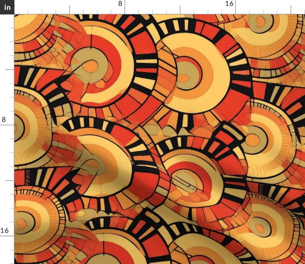 art deco watercolor pattern in yellow and red and orange