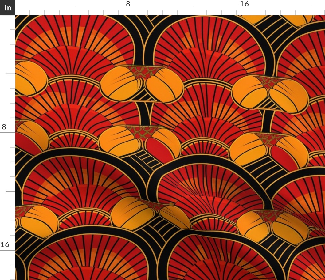 art deco tropical fans in red and orange