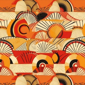 art deco tropical summer hues in red and orange and gold