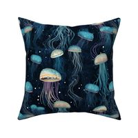 jellyfish in the pale blue night sky