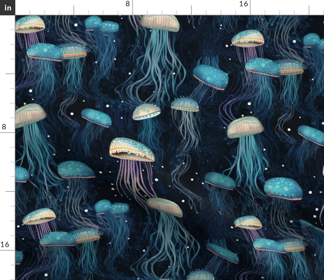 jellyfish in the pale blue night sky