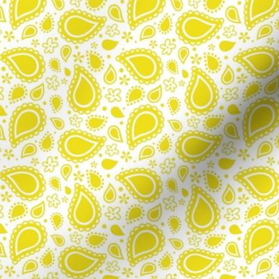 Small Scale Playful Paisley Bandana Lemon Yellow on White