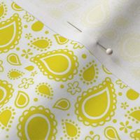 Small Scale Playful Paisley Bandana Lemon Yellow on White