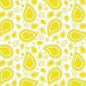 Small Scale Playful Paisley Bandana Lemon Yellow on White