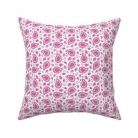 Small Scale Playful Paisley Bandana Peony Pink on White