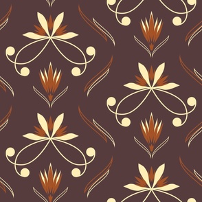 Desaturated Florals & Curves Pattern on Plum