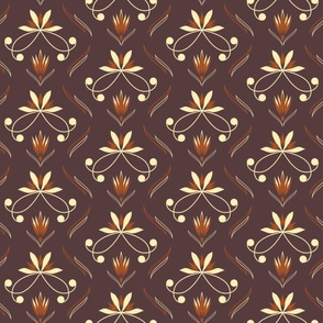 Desaturated Florals & Curves Pattern on Plum - Scall Scale