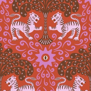 tribal tiger / red and pink / large