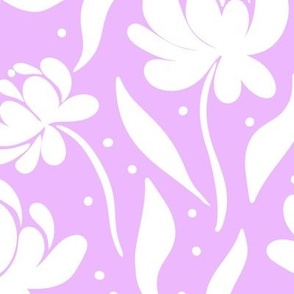 peony flowers, stylised, modern floral for apparel and bold home decor, lilac, and white,  flat floral, large scale