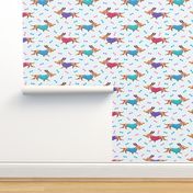 Charming dachshund dog pattern // normal scale 0012 A //  bones bone pink blue violet turquoise dots jacket colorful dreams