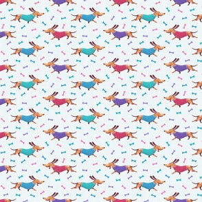 Charming dachshund dog pattern // small scale 0012 A // pink blue violet turquoise dots bone bones jacket colorful dreams
