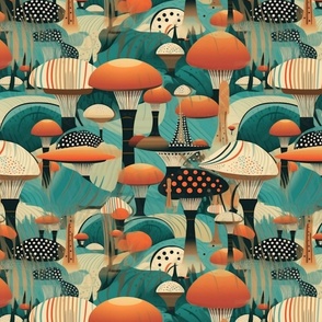 kandinsky mushrooms in teal and copper