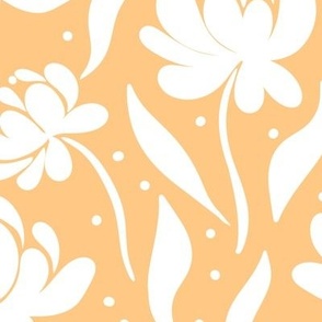 peony flowers, stylised, modern floral for apparel and bold home decor, yellow and white, flat floral, large scale