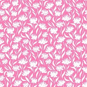 peony flowers, stylised, modern floral for apparel and floral home decor, rose pink and white, flat floral, small scale