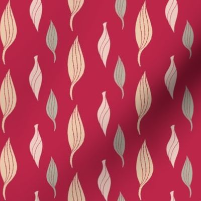 Farmhouse Cottage Bold Red Botanical Striped Flower Buds in crimson red