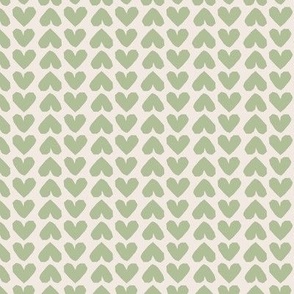 Mid-century modernist Valentine - Retro geometric cut out Valentine's Day hearts love design matcha green on ivory