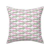 Preppy Light Pink and Light Green Crocodiles on white background