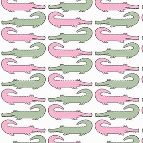 Preppy Light Pink and Light Green Crocodiles on white background