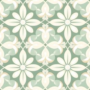 Green & Ivory Floral Geometric Print