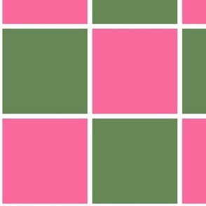 Preppy Pink and Green Checkers Checkerboard with white borders