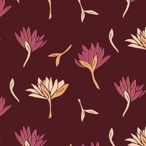 Whimsical Peach, Pink, and Burgundy Botanical Lotus Flowers Scattered