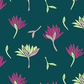 Whimsical Pink and Green Botanical Lotus Flowers Scattered
