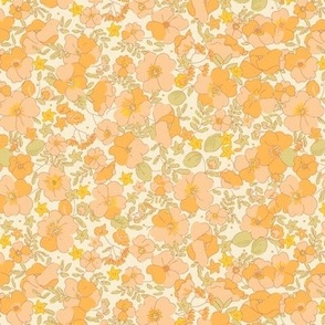 REDUCED Floral Illustrated 70s Vintage - sunny 