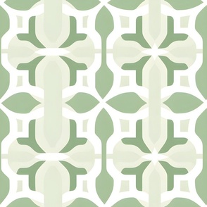 Green, White & Cream Geometric Print 