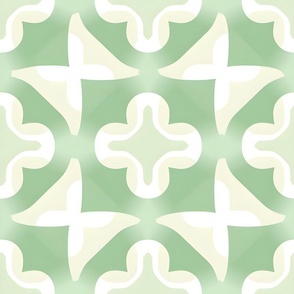 Green, Cream & White Geometric Print 