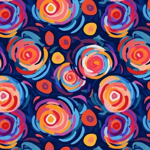 kandinsky roses in blue, orange, and red