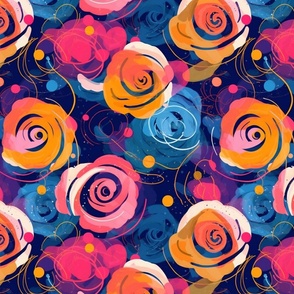 kandinsky roses in pink, orange, and blue