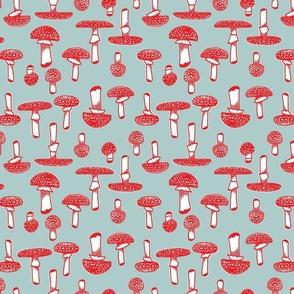 medium - red mushrooms on light blue