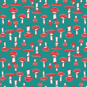 medium - red mushrooms on teal