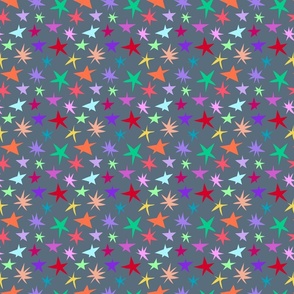 Very Wonky Whimsy Multi-coloured Stars on a  Dark Grey Background