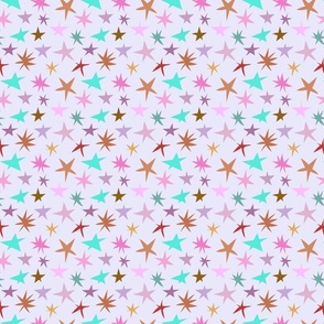 Very Wonky Whimsy Multi-coloured  Stars on a  Light Lilac Background
