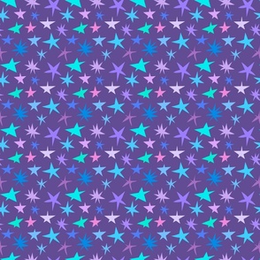 Very Wonky Whimsy Blue and Purple Stars on a  Bright Purple Background