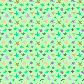 Very Wonky Whimsy Multi-coloured Stars on a Bright Light Green Background